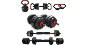 Kit de halteres ajustável 6 em 1 com anilhas, barra e kettlebell para treino de musculação em casa