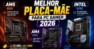 Placa-mãe gamer com soquete AM5, chipset B650 e slots de memória DDR5 para montar PC gamer em 2026