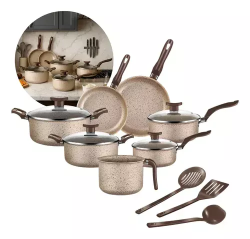 Conjunto de panelas antiaderentes Essenza di Chef teflon bianco 10 peças